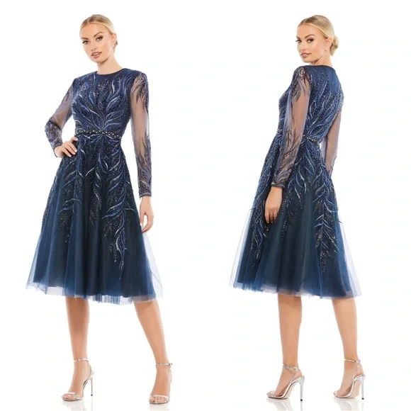 Mac Duggal | Dresses | Mac Duggal 1136 Embellished Tea Length Illusion Cocktail  Dress Size 14 Nwt | Poshmark